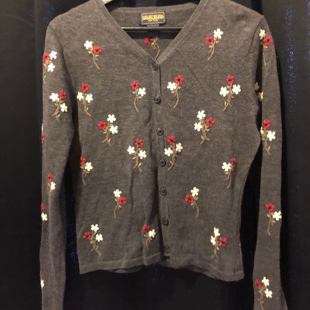 Woolrich gray floral wool button up cardigan